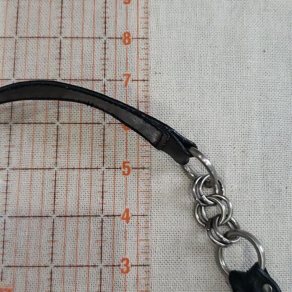 Franco Sarto Purse Hobo Distressed Leather Black Silver Link Hardware Tote - Picture 10 of 10